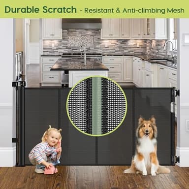 Reinforced 55" Wide Retractable Baby Gates with Reinforced Strips, Indoor/Outdoor Retractable Dog Gate for Doorway Prevent Bottom Drilling Through, No Bottom Bar Safety Mesh Baby Gate for Stair, Black - Image 9
