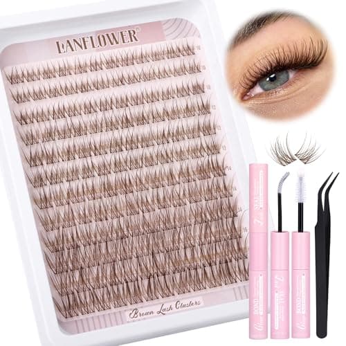 Brown Lash Clusters Kit Natural Lash Extension Kit Wispy Eyelash Clusters C Curved Cluster Eyelash Extensions 10-16mm Eyelash Extension Kit Brown Individual Lashes DIY at Home by Lanflower - Image 1