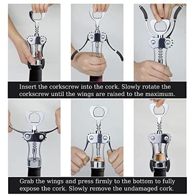 KORCCI Wine Opener, Heavy-Duty Zinc Alloy Wing Corkscrew, Premium Beer Bottle Opener, Multifunctional Wine Accessories with Ergonomic Handle and Sharp Screw, for Kitchen, Bar, Restaurant, Bartenders - Image 8