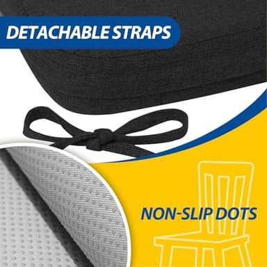 AAAAAcessories D-Shaped Chair Cushions, 2" Thick Dining Chair Pads with Ties and Removable, Machine-Washable Cover, 17" x 16", Set of 4, Black - Image 5