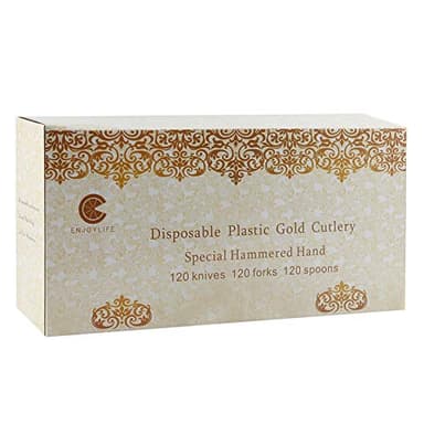 Supernal 360pcs Plastic Gold Silverware,Cutlery,Disposable Utensils,120 Plastic Knives,120 Gold Forks,120 Disposable Spoons,Perfect for Birthday,Party,Wedding - Image 8