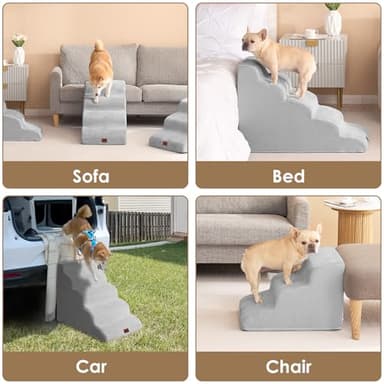 EHEYCIGA Curved Dog Stairs Ramp for High Beds 19.7" H, 4-Step Dog Steps for Small Dogs and Cats, Pet Stairs for High Bed Climbing, Non-Slip Balanced Pet Step Indoor, Light Grey - Image 7