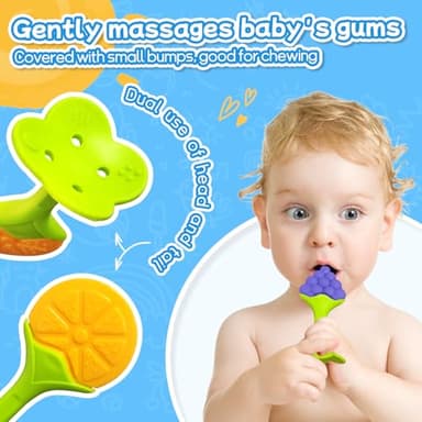 Baby Teething Toys(5 Pack) - Tinabless Infant Teething Keys&Silicone Teething Mitten for Babies Over 3 Months, BPA-Free, Natural Organic Freezer Safe for Infants and Toddlers(Blue) - Image 5