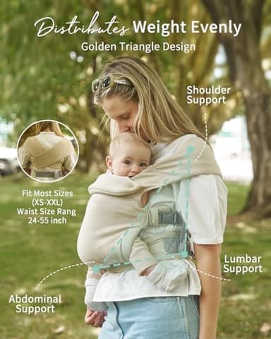 GROWNSY Baby Carrier Newborn to Toddler, Cozy Baby Wraps Carrier, Ergonomic Baby Carrier with Head Support, Cream - Image 6