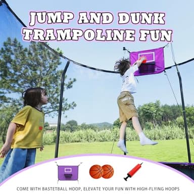 ACWARM HOME 14 FT Trampoline for Kids and Adults, Trampolines with Basketball Hoop and LED Lights,Trampoline Outdoor with Net, ASTM Approved, Purple - Image 6