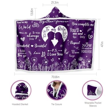 Gifts for Wife from Husband, To My Wife Wearable Blanket Hoodie, Birthday Valentines Mothers Day Romantic Gift for Her Hoodie Blanket - Image 5