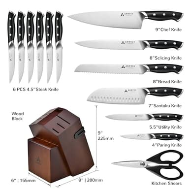Knife Set with Block, Kitchen Knife Set 15-Piece with Sharpener - High Carbon Stainless Steel Dishwasher Safe Knives with Ergonomic Handles for Chef & Home - Image 2