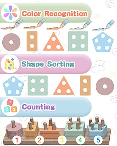 Yetonamr Montessori Toys for 1 2 3 Years Old Boys Girls Birthday Gifts, Wooden Sensory Toys for Ages 2-4 Toddlers Kids Baby, Toddler Learning Toy Activities Puzzles Ages 1-3 - Image 4