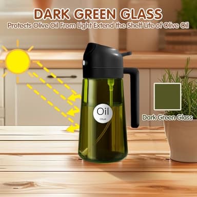 YARRAMATE 16oz/470ml Light-Blocking Dark Oil Sprayer for Cooking, 2 in 1 Olive Oil Dispenser Bottle for Kitchen, Premium Dark Green Glass Oil Bottle, Food-Grade Oil Mister for Air Fryer, BBQ (Black) - Image 2