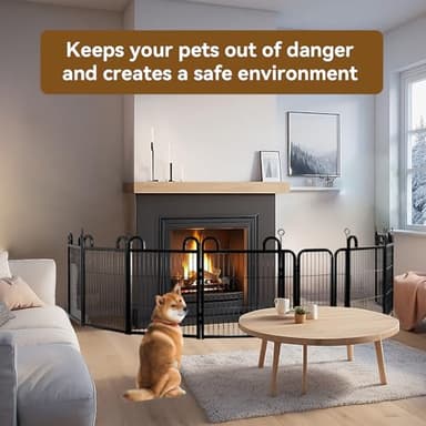 Puppy Playpen 8 Piece Panels Small Dog Fence Outdoor Indoor Use 24" Height Anti-Rust with Doors Portable Dog Play Pen for RV Camping Yard, Total 15FT, 17 Sq.ft, Snowy Black - Image 3