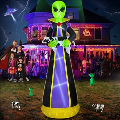 10FT Halloween Inflatables Outdoor Decorations Inflatable Alien Steal Cow Build-in LEDs Lights Blow Up Halloween Yard Decorations Prop Lawn Party Indoor Décor, Black - Image 3