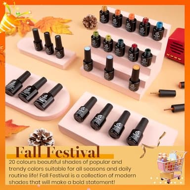 Beetles Fall Gel Nail Polish Set - 20 Colors Yellow Orange Burgundy Red Brown Black Green Gel Nail Polish Kit with Glossy Matte Gel Top Base Coat Soak Off Uv Manicure Gift for Women - Image 6