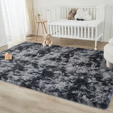 Andency 8x10 Area Rugs for Living Room, Upgrade Non-Slip Fluffy Soft Large Shag Bedroom Carpet, Tie-Dyed Dark Grey Big Indoor Thick Nursery Rug for Kids Dorm Home Decor Aesthetic - Image 6