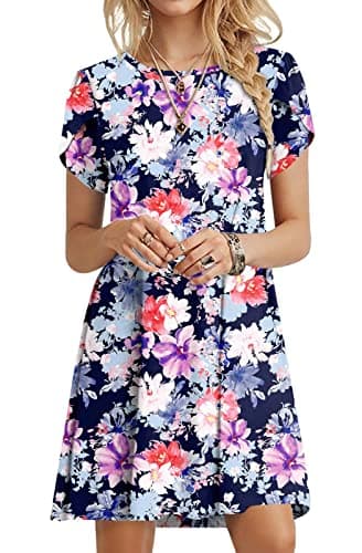 HOTGIFT Women Dresses Summer Casual Dress Plus Sized Sundresses Short Sleeve with Pockets Mix Flower X-Large - Image 1