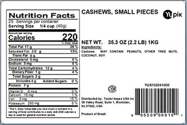 Yupik Raw Cashews, Small Pieces, 2.2 lb (35.2 oz), Gluten-Free, Kosher, Vegan, Chopped Nuts, Unsalted, Unroasted, Oil-Free, Crunchy, Source of Protein & Iron, Ideal for Baking & Cooking, Topping - Image 2