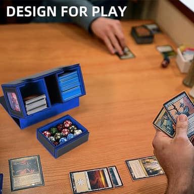 AFIING MTG Commander Card Storage Box - Fits 200 Double Sleeved Cards,3-in-1Card Deck Case,Strong Magnet Card Organizer For Magic Commander TCG CCG,4Dividers &2 Toploaders, Black/Blue - Image 5