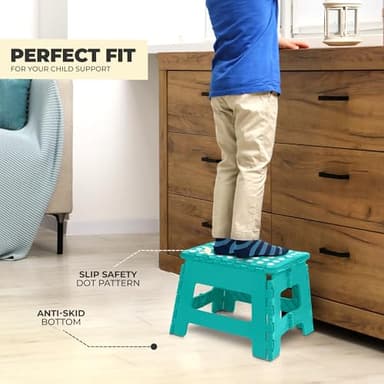 Utopia Home Folding Step Stool - (Pack of 1) Foot Stool with 9 Inch Height - Holds Up to 300 lbs - Lightweight Plastic Foldable Step Stool for Kitchen, Bathroom & Living Room (Teal) - Image 3