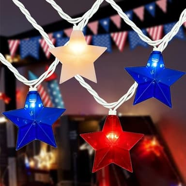 Red White and Blue Star Lights,8.5ft LED Waterproof 10 Star String Lights for 4th of July Decorations,Fairy Lights Perfect for Indoor Outdoor Independence President Patriotic Theme Memorial Day Decor - Image 1
