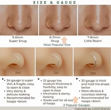 LUCKYJEWUS Small Thin Gold Nose Ring Hoop for Women, 14k Gold Filled or 925 Sterling Silver - 20G/22G/24G Adjustable Nose Piercing Jewelry (5mm–6mm, 6–7mm, 7–8mm - Image 7