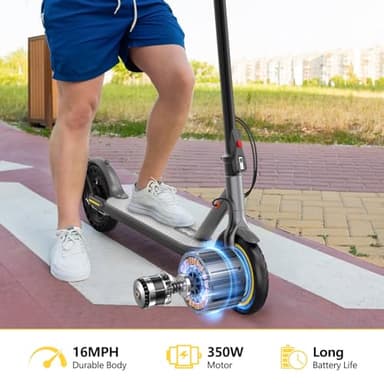 Electric Scooter Adults, Max 16Mph & 10-15 Miles Range E-Scooter, E-Scooter with APP Control, Powerful 350W 8.5" Solid Tires Foldable Electric Scooters (Seats Optional) (JS01-5.2ah-Grey1) - Image 3