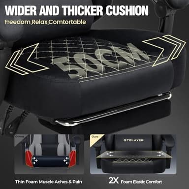 GTPLAYER Gaming Chair Fabric with Pocket Spring Cushion, High Back Computer Office Chair with Headrest & Lumbar Support, Ergonomic Video Swivel Game Chair with Footrest for Adults Black - Image 4