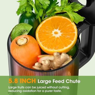 SMALLHOO Juicer Machines, 5.8" Wide Feed Chute Cold Press Juicer for Whole Vegetables & Fruits, High Juice Yield, BPA Free (Slivery) - Image 2