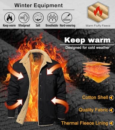 EKLENTSON Winter Coat Men Thick Thermal Warm Fleece Lined Lapel Cargo Trucker Jacket Black, Medium - Image 3