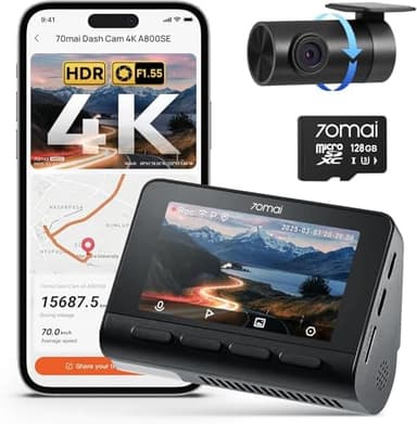 70mai 4K Dash Cam Front and Rear, Built in Wi-Fi 6 & GPS Car Camera, Super Night Vision, ADAS, 3'' IPS Screen, 24H Parking Mode, Time-Lapse, Loop Recording, with 128GB Card (A800SE - Image 2