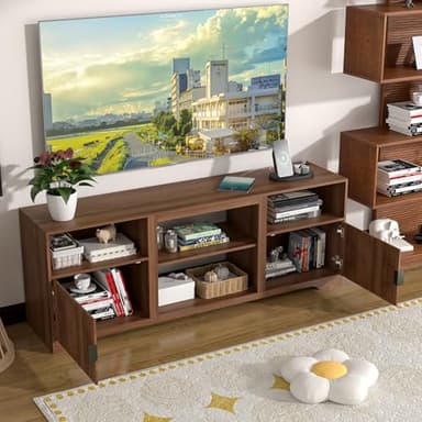 Fluted TV Stand for Tvs up to 80",Mid Century Modern TV Stand with Open Adjustable Shelf,Entertainment Center Wood TV Media Console with Cord Holes,TV Stand for Living Room Furniture Bedroom,Walnut - Image 7