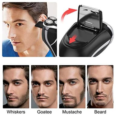Men's Electric Shaver - MAX-T Corded and Cordless Rechargeable 3D Rotary Shaver Razor for Men with Pop-up Sideburn Trimmer Wet and Dry, IPX7 Waterproof, Plug & Play - Image 4