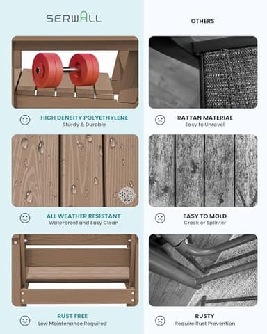 SERWALL 6-Person Outdoor Dining Table - 67" Rectangle HDPE Patio Table with Center Umbrella Hole, Weatherproof, Brown - Image 3