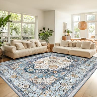 RELEANY 6x9 Area Rug Vintage Machine Washable Low Pile Carpet No Shedding Area Rugs for Living Room Bedroom Dining Room Kitchen Entryway Hallway Office Indoor-Sky Blue/Orange - Image 8
