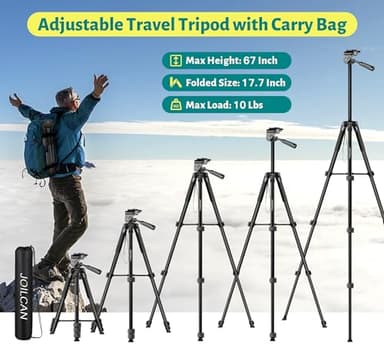 JOILCAN Phone Tripod, 67" Camera Tripod Stand for iPhone iPad, Professional Aluminum Travel Tripods with Wireless Remote and Carry Bag for Cellphone Photo Video Recording Vlog - Image 5