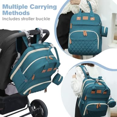 JSTPRO Diaper Bag Backpack, Large Diaper Bag with Changing Station, Baby Bag, New Mom Gifts, Lightweight Waterproof Unisex Diaper Bag with Insulated Pockets and USB Charging Port, Cyan - Image 3