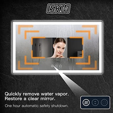 ISKM Framed LED Mirror for Bathroom 72"x36", Dimmable LED Bathroom Mirror with Lights, Anti-Fog, Front and Backlit Lighted Mirror 3-Colors, Shatterproof, Memory Function - Image 5