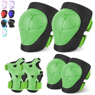 FIODAY Knee Pads for Kids Knee and Elbow Pads Wrist Guards Adjustable Protective Gear Set for Girls Boys Inline Skating Biking Skateboard Scooter Knee Pads,Green,3-8 Years - Image 1