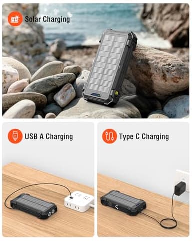Sudrov Solar Charger Power Bank, 42800mAh Wireless Portable Charger with USB-C in/Output, QC3.0 Fast Charging 15W 4 Ports Outdoor Battery Pack Built-in Dual Led Flashlights for iPhone Samsung etc - Image 6