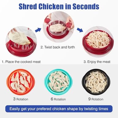 Chicken Shredder Tool Twist: 2025 Pro Food-Grade Visible Meat Shredder with Strong Anti-Slip Base, Ergonomic Handle, Chicken Breast Shredder, Suitable for Pork Beef Chicken (Red, 8 inch) - Image 3
