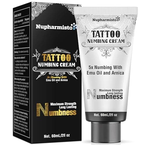 Nupharmisto 6 Hours Maximum Strength Numbing Cream Tattoo (2oz/ 60ml), Tattoo Numbing Cream for Tattoos Extra Strength with 5x Numbing, Emu Oil and Arnica. 2oz/ 60ml - Image 1