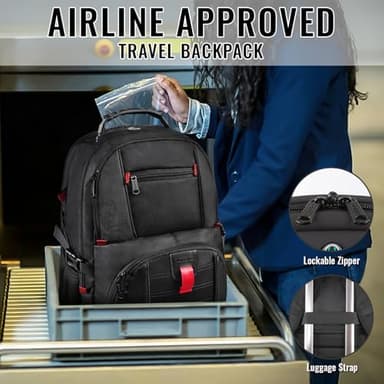 YOREPEK Large Backpack for Men, Extra Large Laptop Backpacks for Men Women, Water Resistant Travel Backpack Airline Approved Business Work Bag with USB Charging Port Fits 17 Inch Computer, Black - Image 5