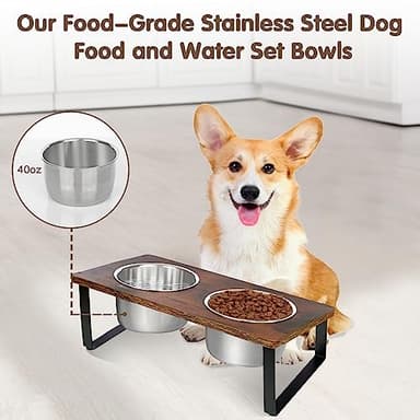 KEVIDEAWL Elevated Dog Bowls for Small Medium Wood Dogs Raised Bowl Stand with 2 Stainless Steel Deep Dog Food and Water Bowls, Anti Vomit, Non-Slip Feeding Dishes(Tilted,3 inches in Height, 40oz - Image 2