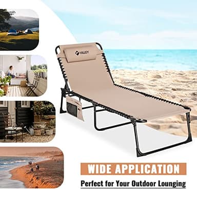 VILLEY Oversize Chaise Lounge Outdoor, Heavy-Duty Folding Lounge Chair for Outside, Portable Trifold Beach Lounger with 5 Adjustable Positions for Outdoor, Patio, Beach, Lawn, Backyard, Camping -Beige - Image 6