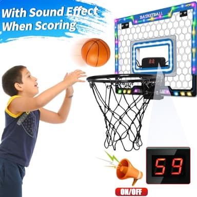 AOKESI Mini Basketball Hoop Indoor with Scorer and Batteries|Inside Basketball Hoop Over The Door with Colorful LED Lighting|Toy Basketball Gifts for Boys Girls Teens Adults, Blue - Image 4