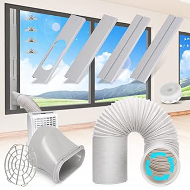 Kerykwan Portable Air Conditioner Window Vent Kit with 5.9” Exhaust Hose Adjustable Portable AC Window Kit for Ducting Universal Portable AC Seal Panel for Horizontal&Vertical Window - Image 1