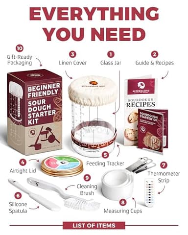 Superbaking Sourdough Starter Jar, Beginner Sourdough Starter Kit, 34oz Wide Mouth Sour Dough Glass Jar with Guides & Recipes, Sourdough Bread Baking Supplies, Sourdough Container Crock - Image 3