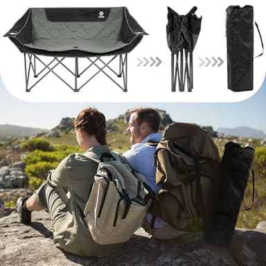 Elevon Camping Chair, Oversized Loveseat Double 2 Person Outdoor Chair with Arms, Cup Holder and Carry Bag, Heavy-Duty Collapsible Chair for Outside,Black/Gray - Image 5