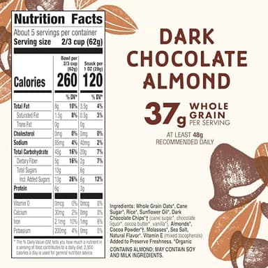 Cascadian Farm Organic Granola, Dark Chocolate Almond Cereal, Resealable Pouch, 11 oz - Image 2