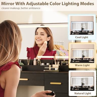 Garvee Vanity Desk with Large Mirror and Lights, 45.9In Makeup Vanity Desk, 3 Lighting Modes Adjustable Brightness, Vanity Table with Power Outlet &8 Drawers, for Powder Room and Bedroom - Image 6