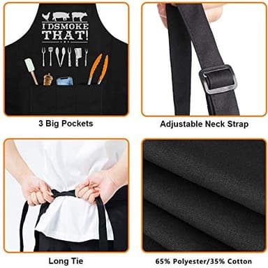 YuanDe Funny Apron for Dad – I’D Smoke That – Father’s Day BBQ Gift for Men – One Size Fits Most – Black Cooking Apron with 3 Pockets for Husband, Boyfriend - Image 5