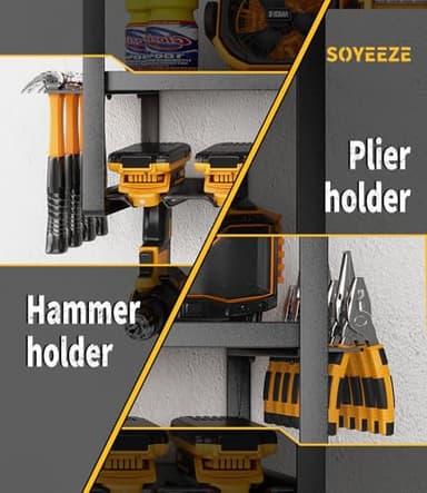 SOYEEZE Power Tool Organizer & Storage Wall Mount - Heavy Duty Metal 8 Drill Holder, 3 Layer Premium Garage Utility Power Tool Rack &Tool Shelf,Great as Gifts for Men Father's Day-Large-Black - Image 3